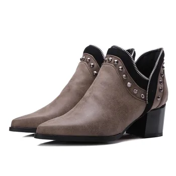 

Winter Black Chunky Heels Platform Ankle Naked Boots Pointed Toe Pumps Fashion Square Heel Booties Shoes Woman