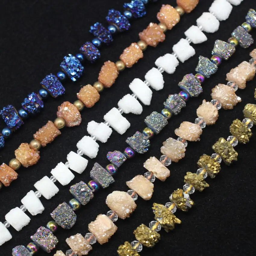 

6 color choice,Full strand Titanium Druzy Geode Drilled Nugget Loose Beads Pendants,Natural Achate Drusy Slab Chunky Spacers