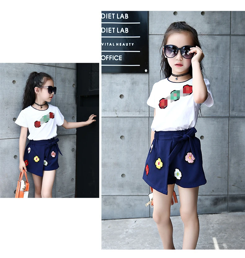 Baby Clothing Sets Girls Children's Cute style 2018 Summer Fashion Flower short sleeve T-shirt and skirt two-piece suit clothes for kids (8)