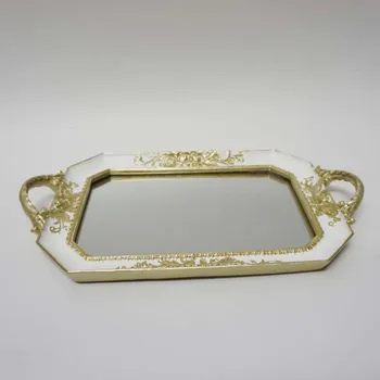 

European court retro old mirror carved ears tray dessert cake tray jewelry decorative tray
