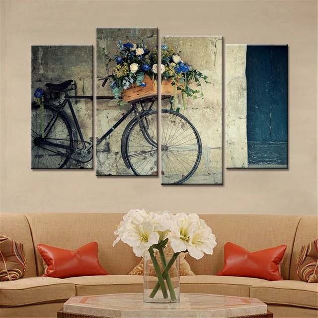 4 Pieces Home Decor Drop Shipping Wall Art Decorative Painting 4 Pieces Home Decor Drop Shipping Wall Art Decorative Painting Bike Canvas Modular Pictures For