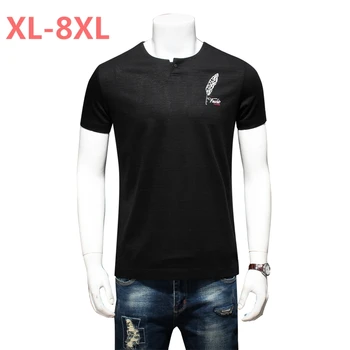 

10XL 8xl 6xl Summer Mens Casual T Shirts Black Flower Print Brand Clothing For Man's Short Sleeve Loose T-Shirts Male Tops Tee