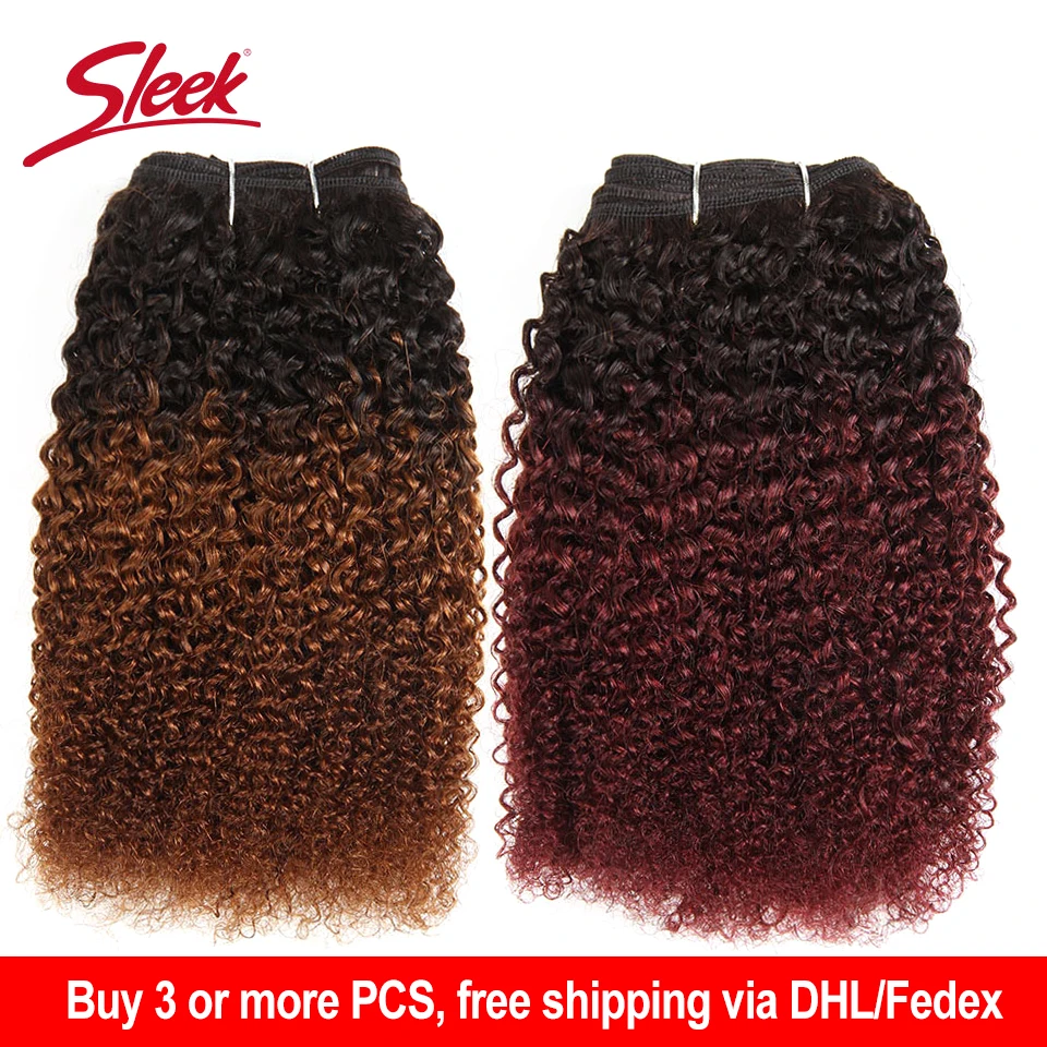 

Sleek Afro Kinky Weave Curly Hair 1 Piece Only Ombre Brazilian Human Hair Weave Bundles Deal #T1B-30 #33 99J Remy Hair Extension