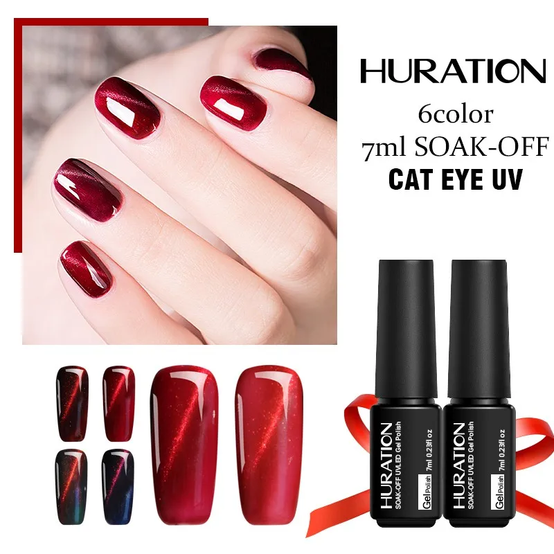 Huration 3D Red Cat Eye 6 Color Profession Gel Nail Polish