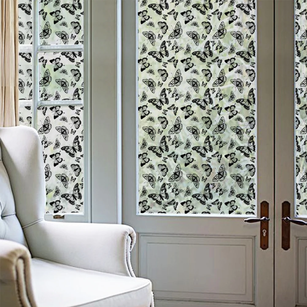 

Butterfly Pattern Stain Glass Decorative Decal Static Privacy Window Film Bathroom PVC Home Protection Bedroom Sticker No Glue