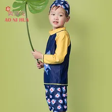 Aonihua мультфильм 3D Sea Акула печати Два Купальник Обувь для мальчиков Дети с длинным рукавом Купальники дизайнерские детские купальный костюм