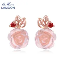 Женские серьги-гвоздики с красивым цветком розы, Натуральная розовая роза, кварц, 925 пробы, Серебряное ювелирное изделие, ювелирные украшения EI015