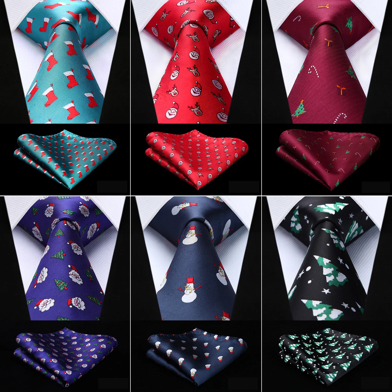  Men Christmas Tie Woven Necktie Mens Fashion Handkerchief 100% Silk Classic 3.4