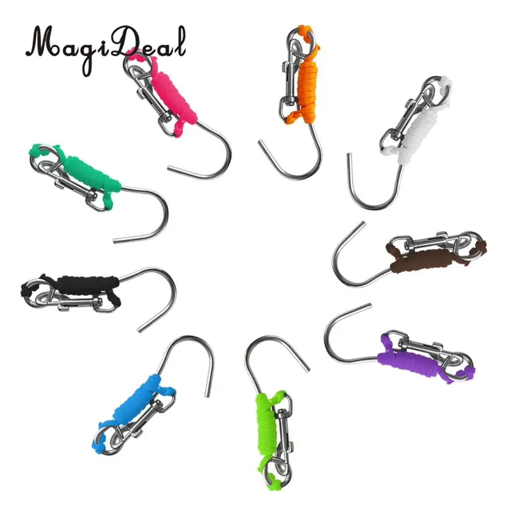 MagiDeal Scuba Diving Single 316 Stainless Steel Reef Hook with Line SS Clip for Cave/Drift Dive Underwater Photographers