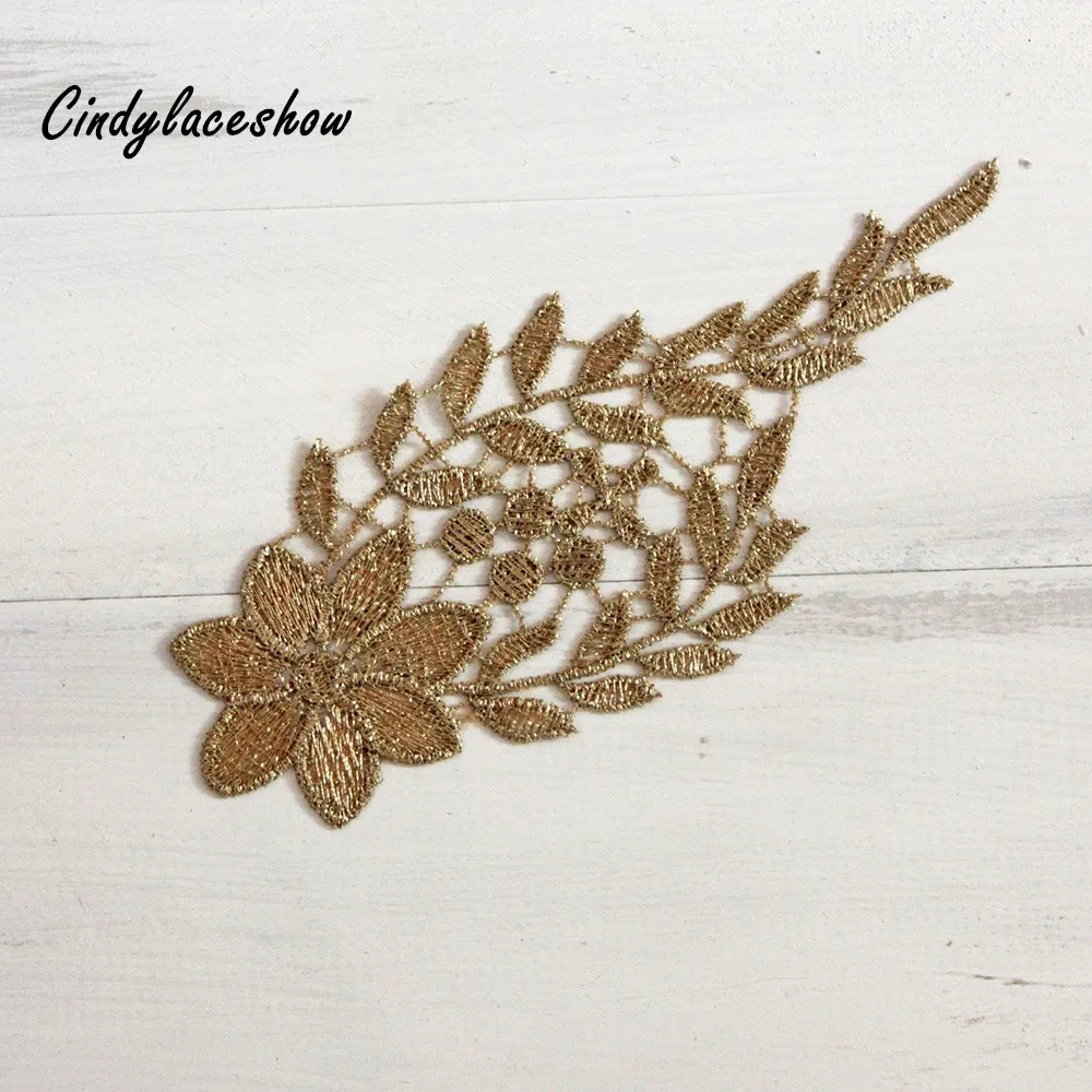 1 Pair Gold Lace Applique Flower Patches Vintage Lace Motifs Venise