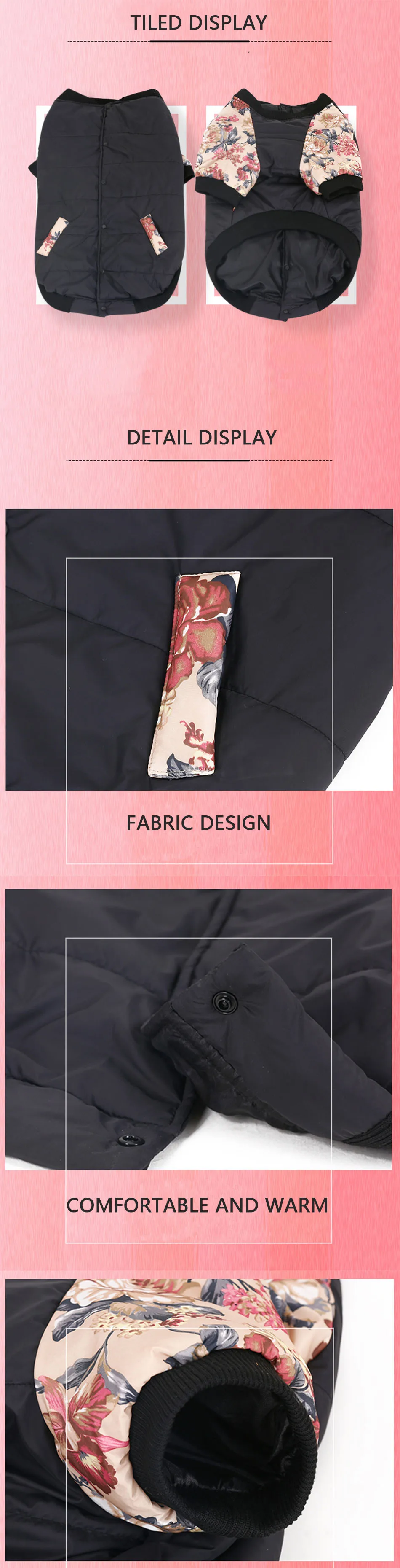 Hoopet Large Dog Clothes Parkas Cotton Padded Floral Printed Sleeves Jumpsuit Dog Winter Golden Retriever Winter Coats 3XL-7XL (3)