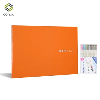 

Conda 12"x16" Landscape Sketch Book 8K A3 200gsm 20-Sheet Textured Vintage Black Cardboard Notebook With Crayons Metallic Pen