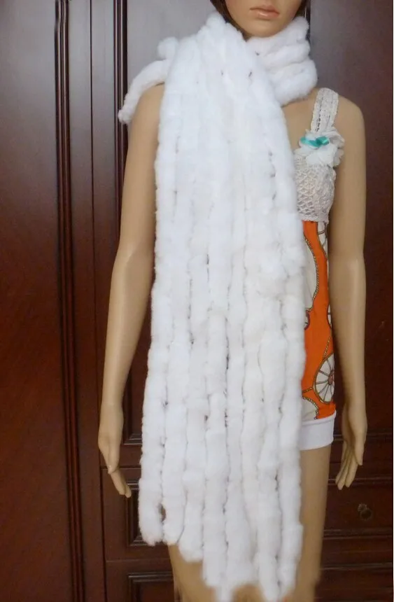Настоящий вязаный шарф из меха кролика рекс женский зимний теплый натуральный мех шаль FP574