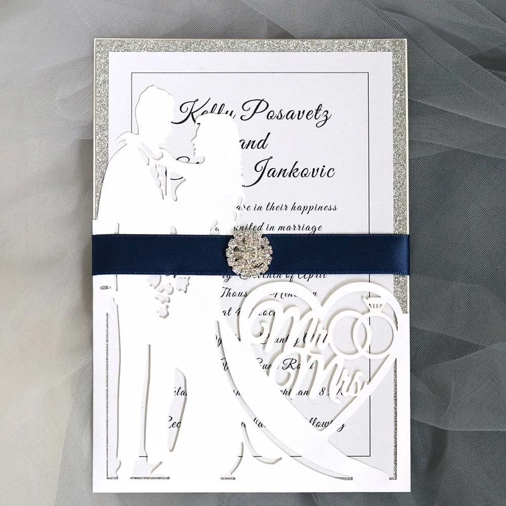 

10 set Customize Laser Cut Wedding Invitations Card Bride and Groom Greeting Cards Mr & Mrs Envelopes Wedding Party Supplies