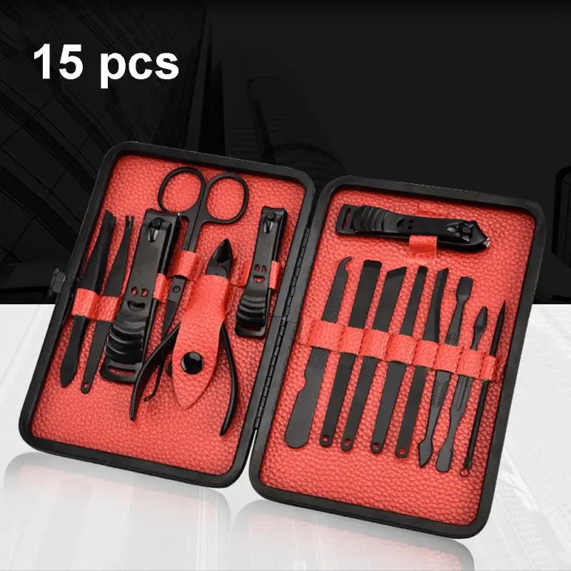 

15 pcs Black Nail Stainless Steel Cutter Trimmer Clipper Grooming Kit Manicure Pedicure Ear Set Choose Toe Nail Art Tools