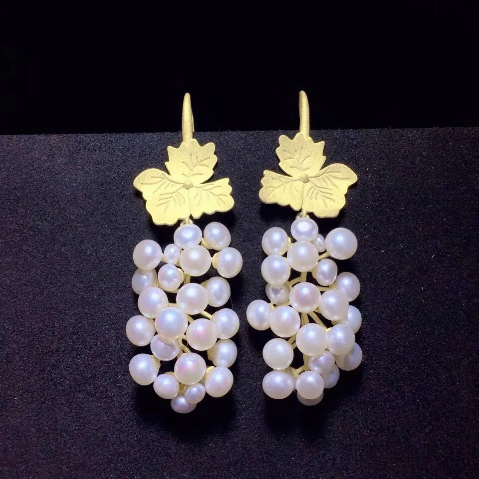 Golden Grapes Earrings Freshwater Pearl Earrings Jewelry Women Gifts