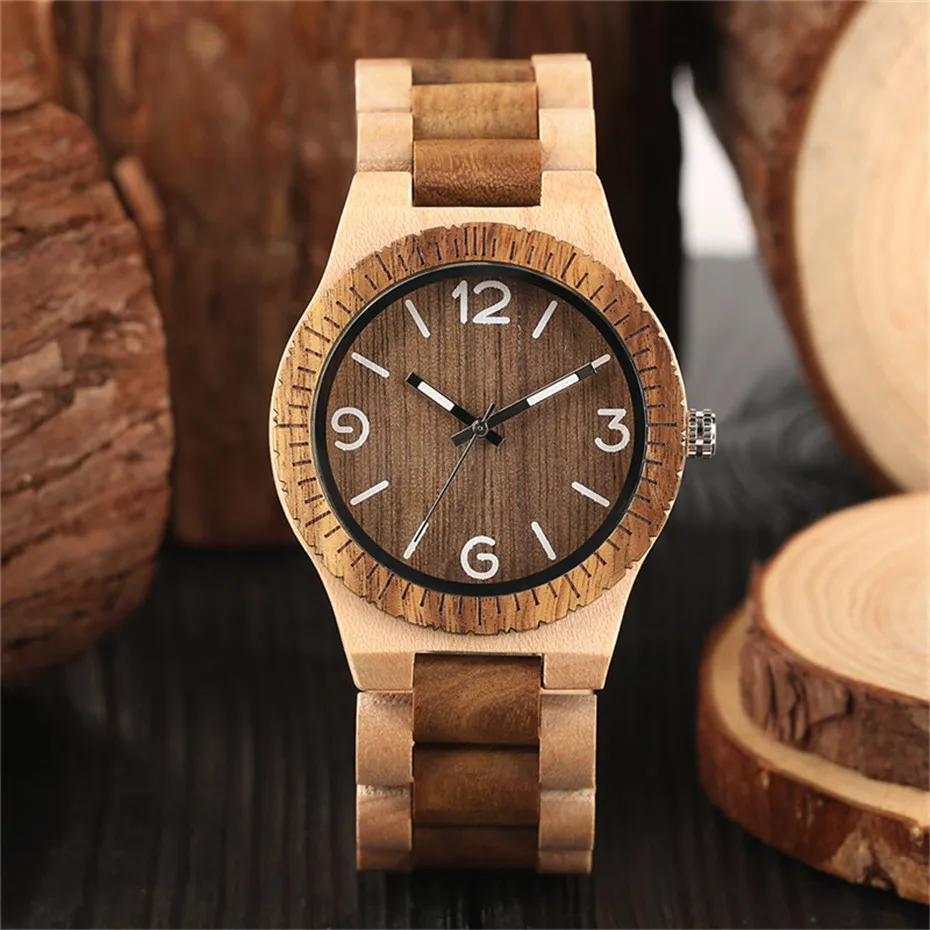 Novel Handmade Full Wooden Creative Men Bangle Quartz Wrist Watch Fashion Nature Bamboo Father's Day Gift   (3)