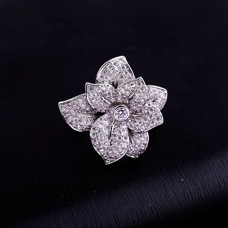 2018 Luxury Big Flower Rings For Women Micro Paved Cubic Zirconia Wedding Ring Silver Ladies Crystal Rings Valentine's Day Gift
