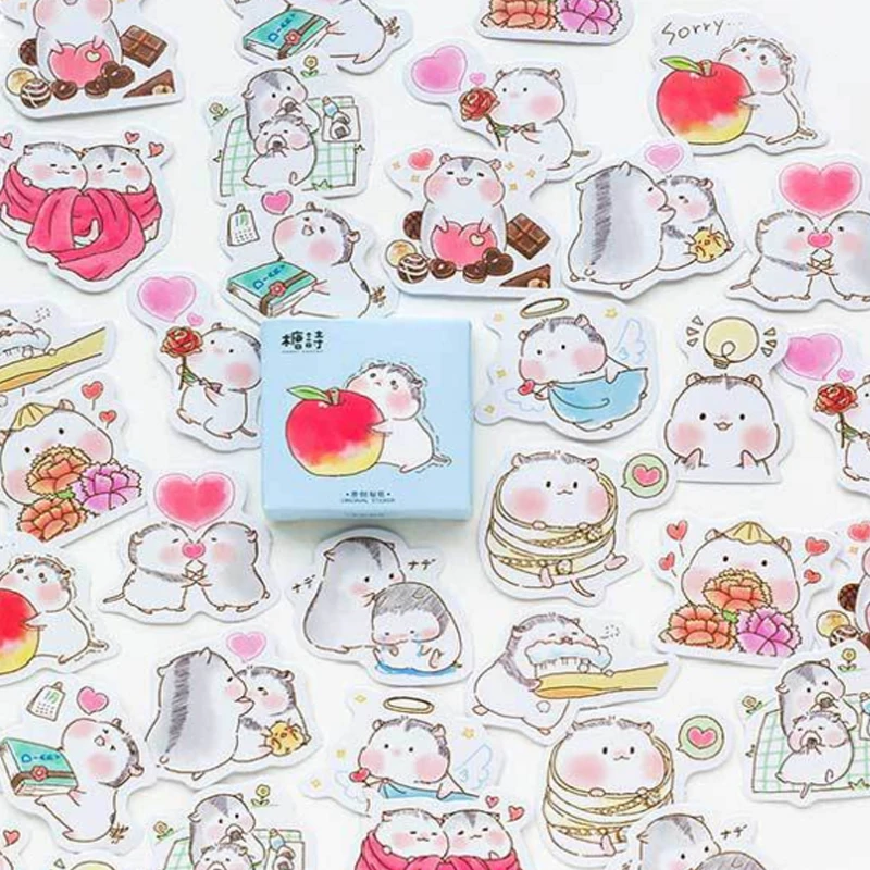 

45pcs/pack Creative Cute Baby Hamster Stickers Diy Adhesive Paper Scrapbook Notebook Decoration Sticker Gifts for Kids