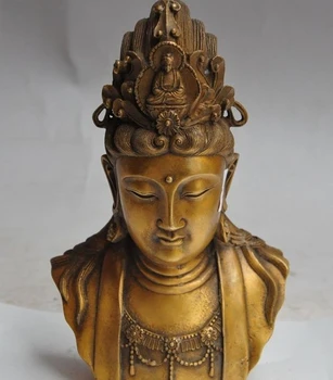 

8" chinese buddhism brass Kwan-Yin Bodhisattva Goddess buddha head bust statue