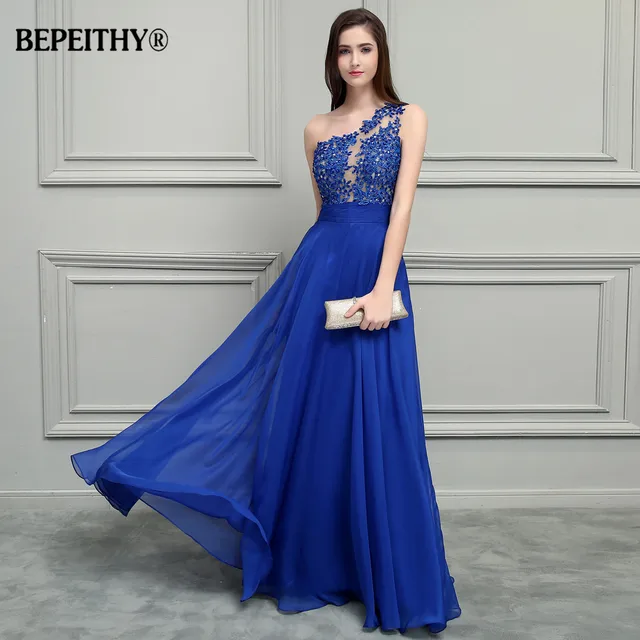 Royal Blue Chiffon Dress with Sleeves