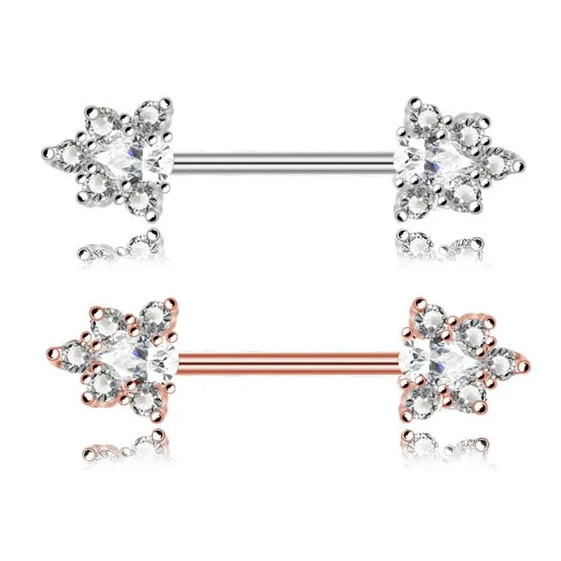 

2PCS Stainless Steel Rose Gold Crystal Nipple Bar Barbell Piercing Shield Rings Women Nipple Summer Jewelry Body Piercing