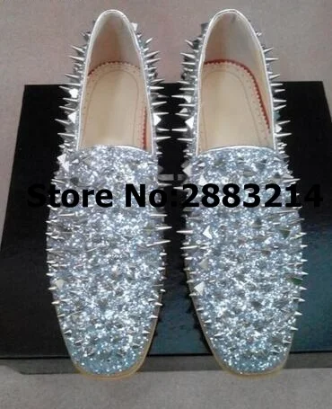 Silver Black Gold Spiked Loafers Shoes 