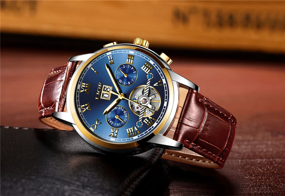 LIGE новые мужские наручные часы со скелетом из нержавеющей стали в античном стиле стимпанк повседневные автоматические механические часы для мужчин Heren Horloge