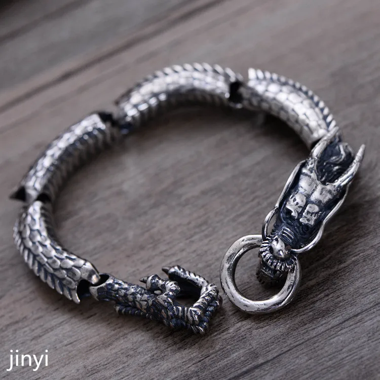 

KJJEAXCMY Fine jewelry S925 sterling silver jewelry, domineering male dragon shaped bracelet, Thai silver antique old new style