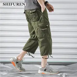 SHIFUREN мульти-карман мужские военные карго шорты летние модные Свободные повседневные короткие мужские брюки мешковатые хлопковые