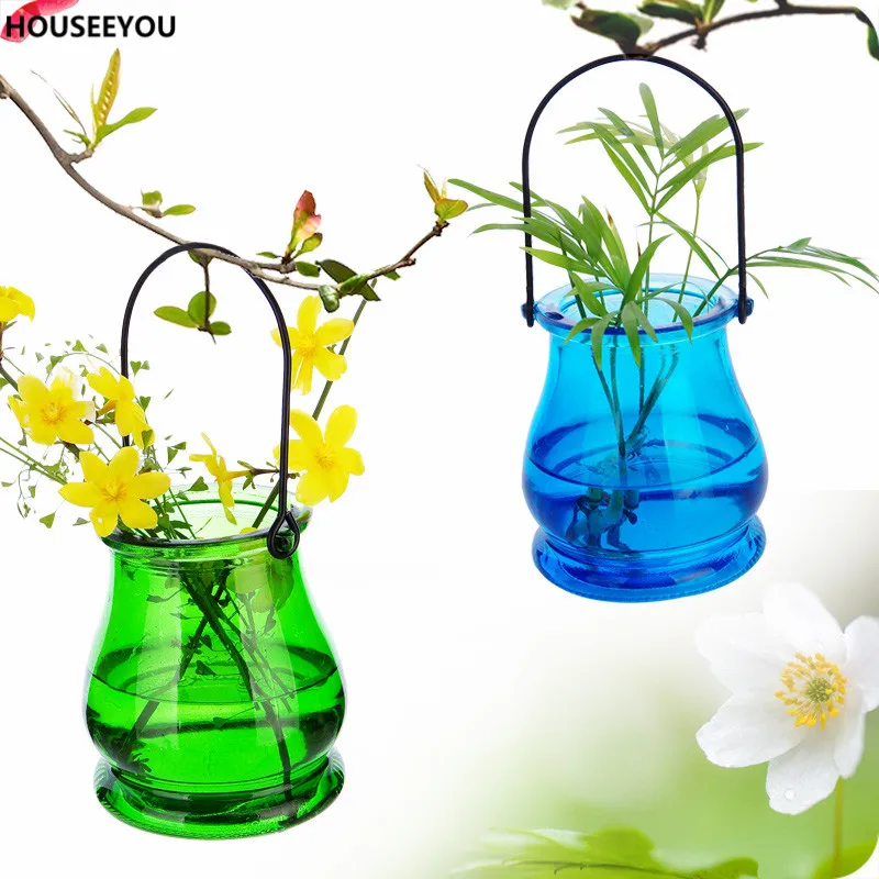 Multicolour Transparent Hanging Glass Vase Indoor Plants Small Bottle Brief Hydroponic Container Pendant Fiower Vases Home Decor | Дом и сад