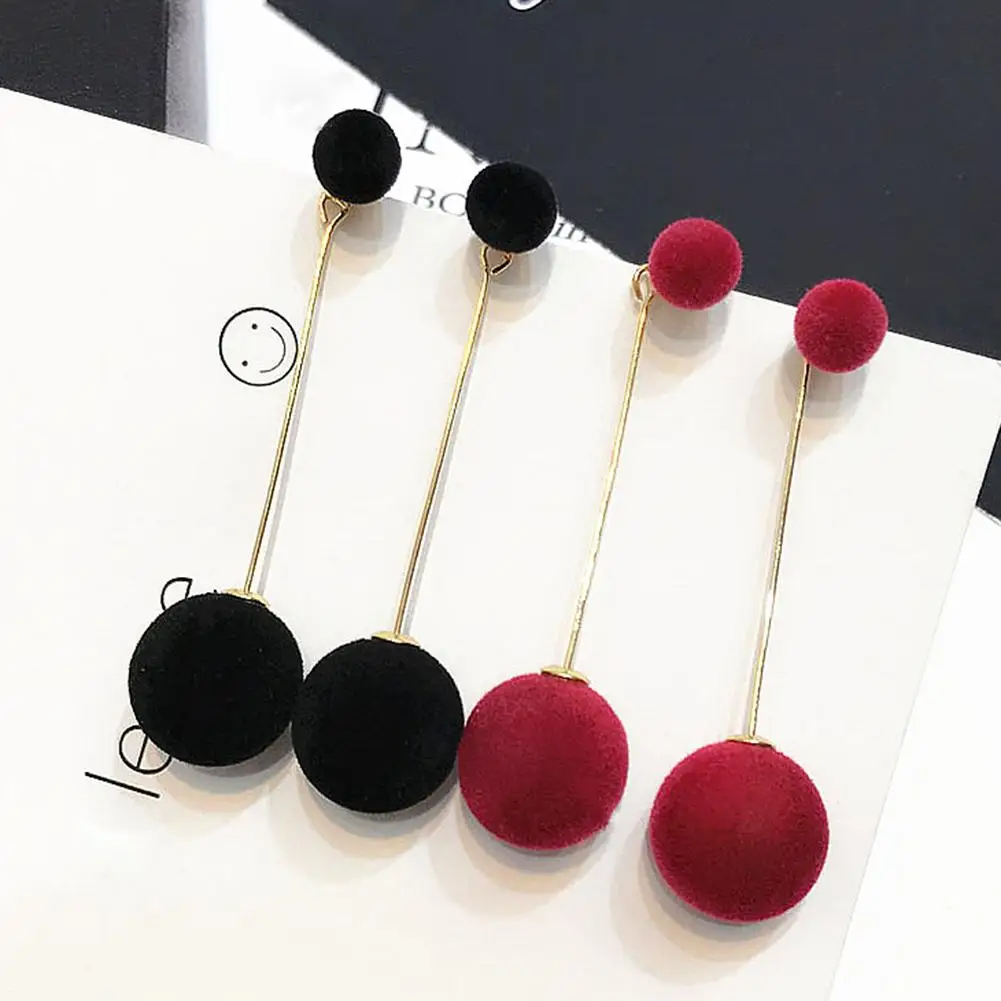 Elegant Chain Fur Ball Long Dangle Earring Women Eardrop Earrings