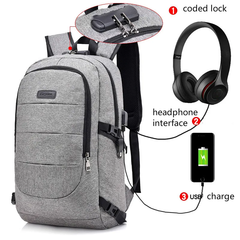 

Fashion Unisex Backpack USB Charge Anti Thief Mochila Headphone Interface Port Lock Business Backpack Laptop Mochila Travel Bags