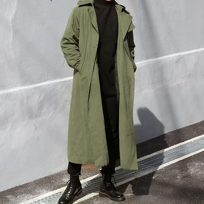 Новое свободное двубортное пальто на весну Мужская Длинная ветровка до колена. M-6XL