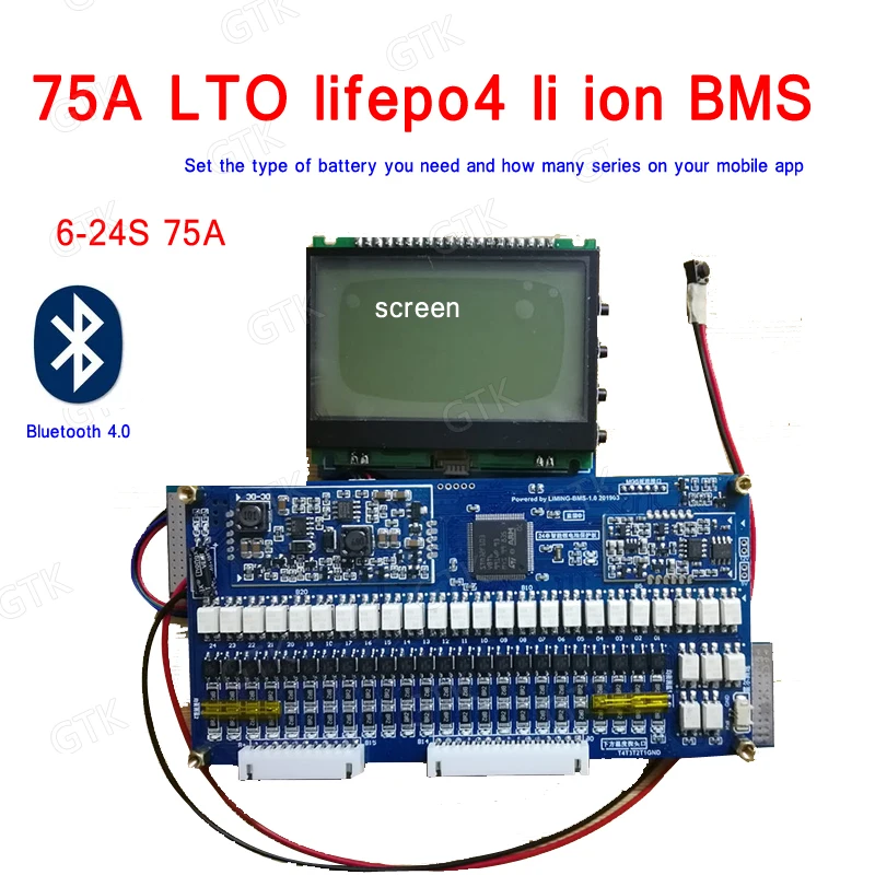 

Bluetooth with APP 6S- 24S 75A BMS 7S 10S 15S 13S 14s 16S 20S 24S 75A 36V 72V lifepo4 li ion LTO Lithium titanate battery pack