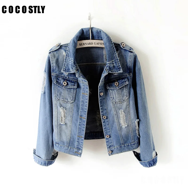 

Denim Jacket Women 2018 Spring Slim Cotton Light Washed Long Sleeve Jeans Jacket Coats Plus Size 6XL casaco feminino