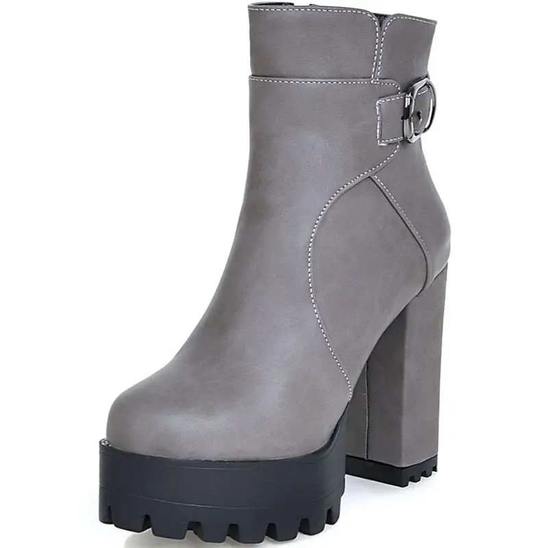 

England winter Sexy high-heeled Martin boots Thick waterproof  Square heel Belt buckle Women Ankle Boots size 34-43 T1969