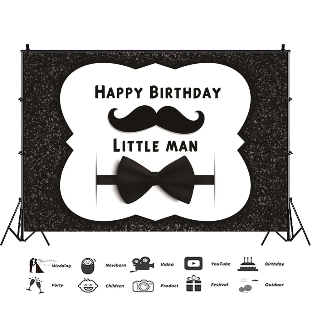 Laeacco Photo Backdrops Baby Birthday Party Little Man Beard Tie Portrait Poster Photography Background Photocall Photo Studio