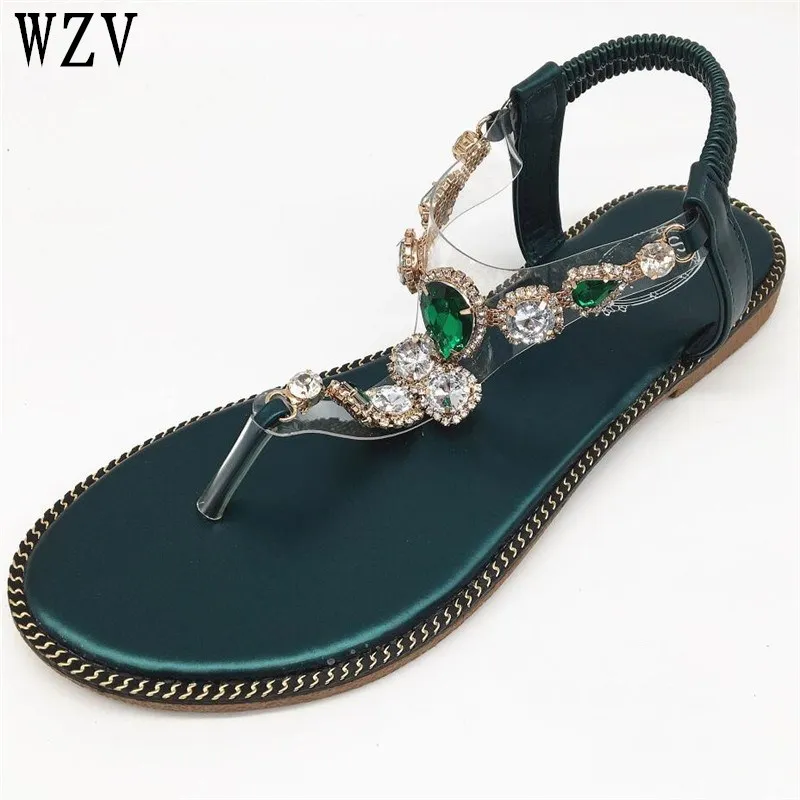 

2018 Woman Sandals Women Shoes Rhinestones Chains Thong Gladiator Flat Sandals Crystal Chaussure tenis feminin E175