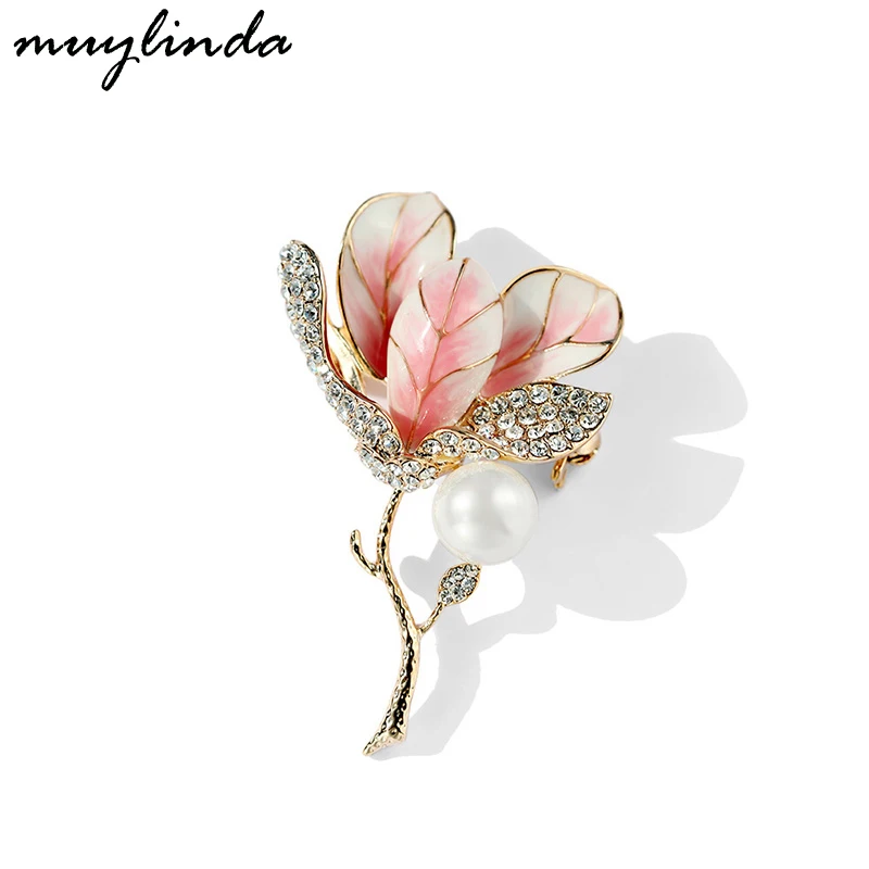 

Tulip Flower Enamel Pin Broach Rhinestone Crystal Women Brooches And Pins Jewelry Scarf Clip muylinda