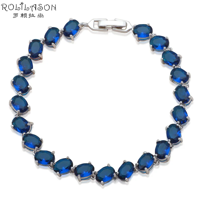 

ROLILASON elegant Jewelry for Ladies Deep Blue Crystal Silver Wholesale Retail wedding items Fashion jewelry TB855