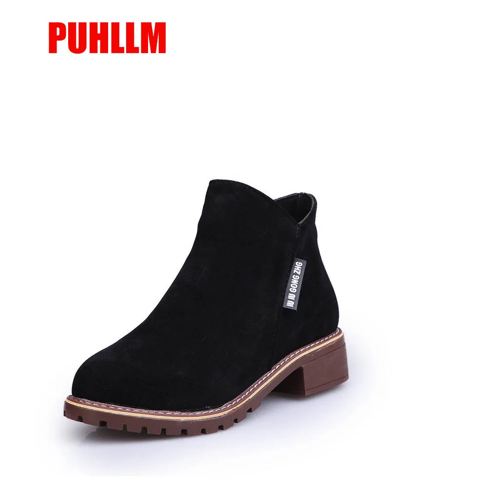 

PUHLLM Thick with Martin Boots Female Scrub Boots 2019 Autumn and Winter New Women's Plus Velvet Casual Shoes Large Size 40F12