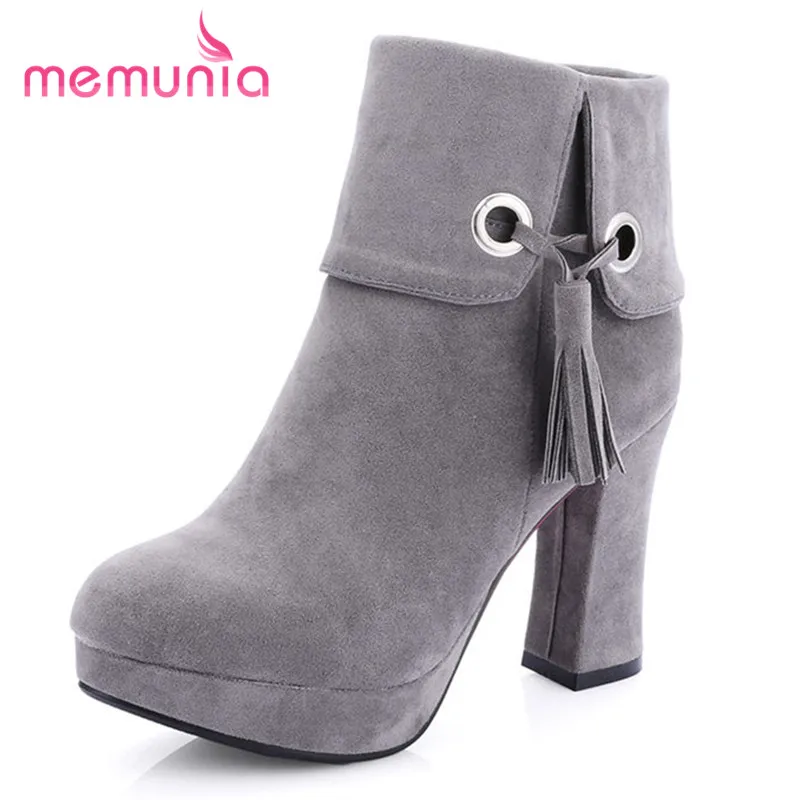 

MEMUNIA new arrive 2018 round toe square heel boots autumn winter ankle boots for women super high heel chelsea boots size 34-43