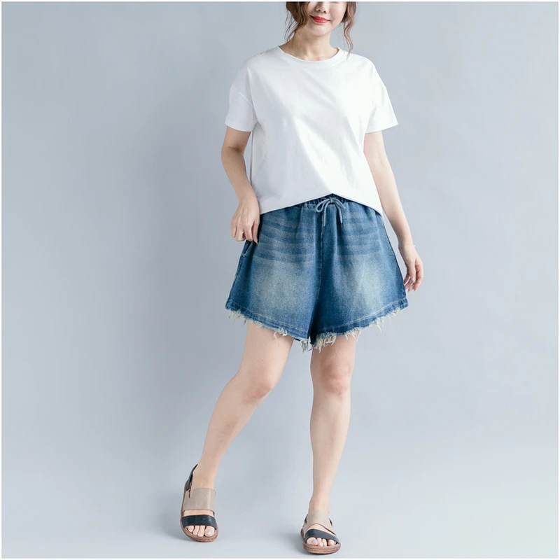 AIYANGA Новый 2018 летние женские Джинсовые шорты широкие шорты плюс Размеры свободные джинсы с эластичной резинкой на талии модные женские