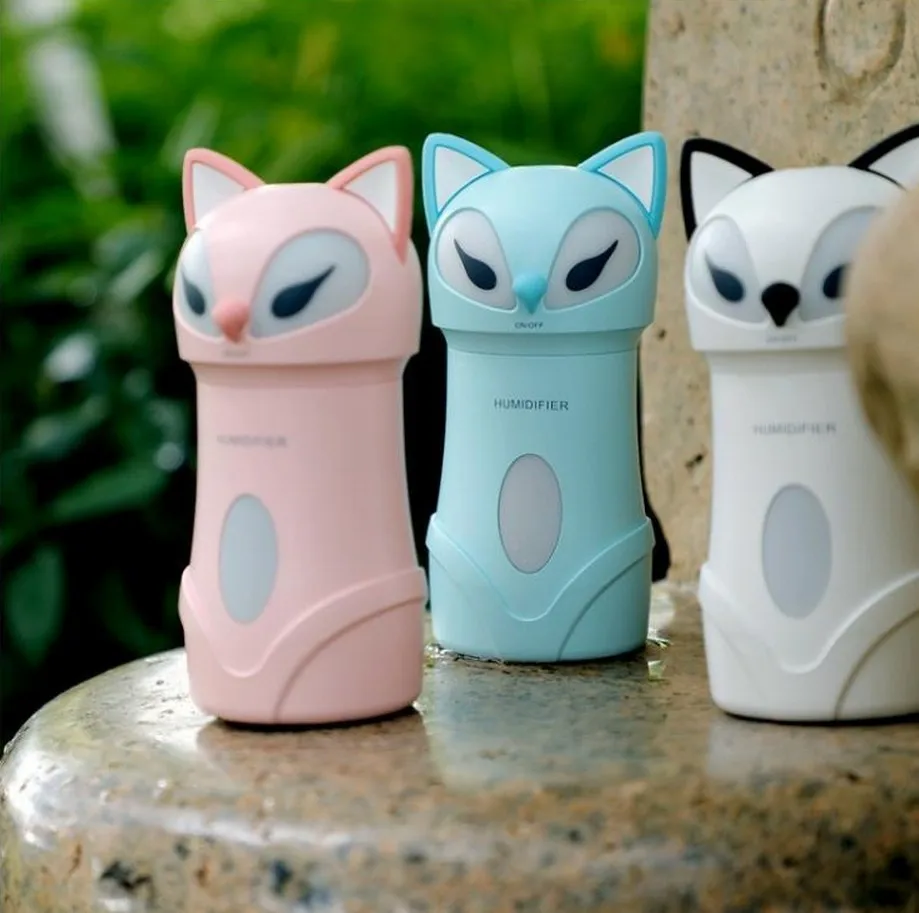 

3 in 1 350ML USB fox Air Humidifier Ultrasonic Cool-Mist Adorable Mini Humidifier With LED Light Mini USB Fan for Car and home