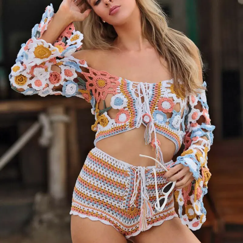 

2019 Summer Sexy Woman Fashion Casual Bottom Bikini Sport Board Beachwear Sexy Hand-woven Striped Color Swimsuit Swimwear Shorts
