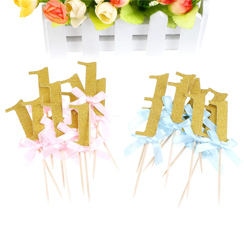 

10PCS First Birthday Cupcake Toppers 1st Party Decorations Boy Girl I AM ONE Year Gold 1 Anniversary Paper Supplies