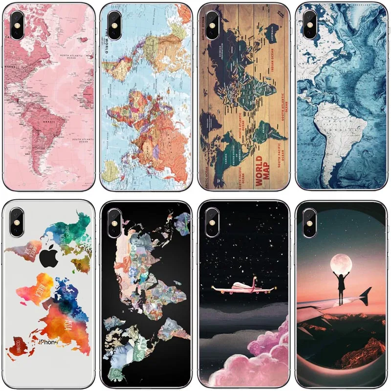 

Travel in the world map Plane plans Soft Shell Phone Case For iPhone 11 11Pro MAX 8 7 6 6S Plus X XS MAX 5 5S SE XR 10 cases