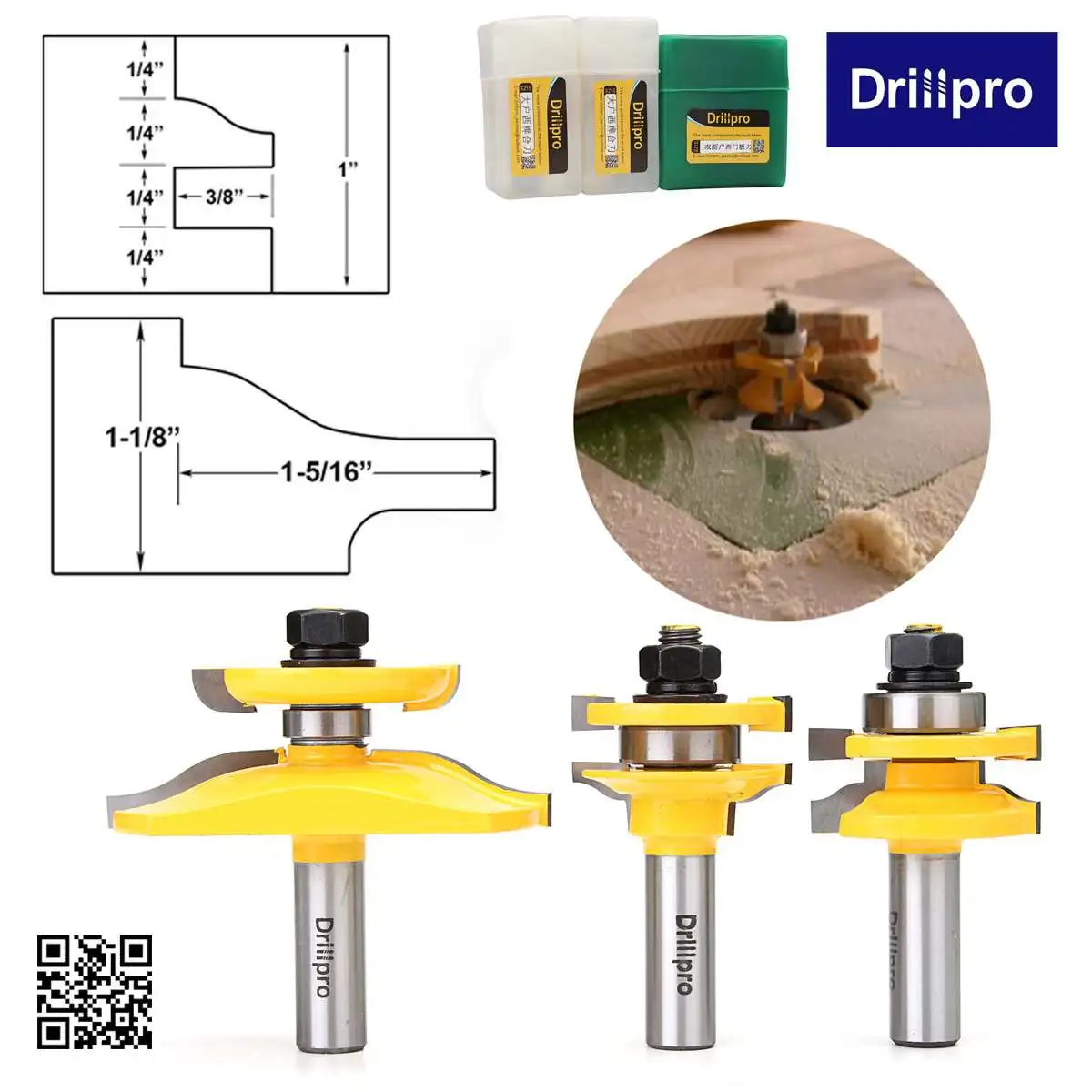 

Drillpro 3pc 1/2" Shank Ogee Cutter Router Bit Set Cabinet Router Bits Milling Cutter Woodworking Tool