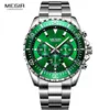 MEGIR Men's Chronograph Quartz Watches Stainless Steel Waterproof Lumious Analogue 24-hour Wristwatch for Man Green Dial 2064G-9 ► Photo 2/6